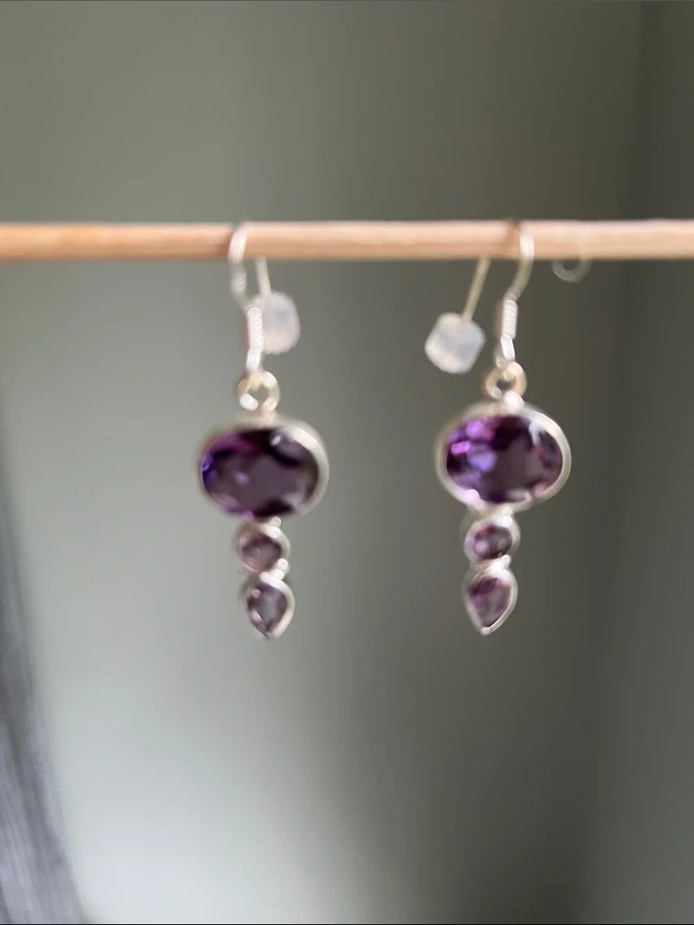 Sterling Silver Amethyst Drop Earrings - Purple